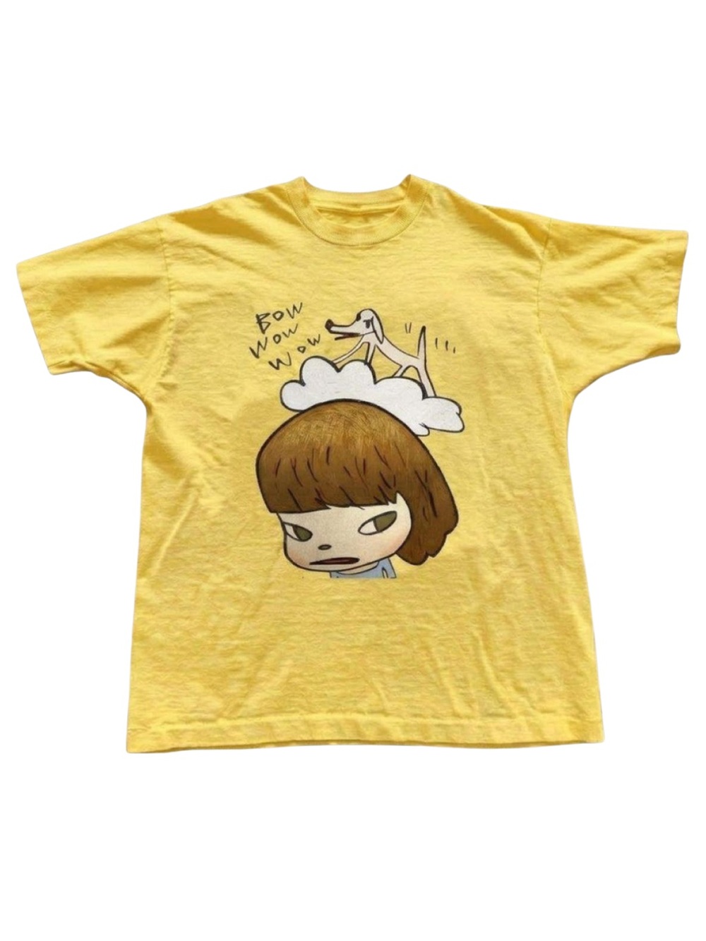 Gildan Yellow Graphic Tee with Playful Dog Illustration